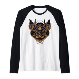 Hannya Bat American Traditional Tattoo Flash Japanese Edgy Raglan Baseball Tee