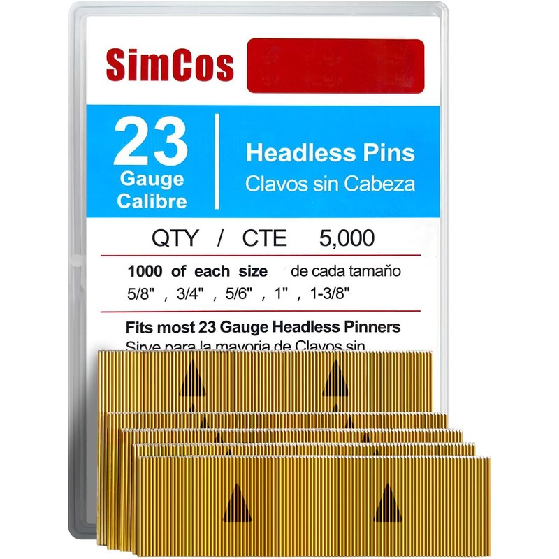 23 Gauge Pinner Nails (5/8",3/4",5/6",1",1-3/8") Assorted 5 Sizes' Headless Pin