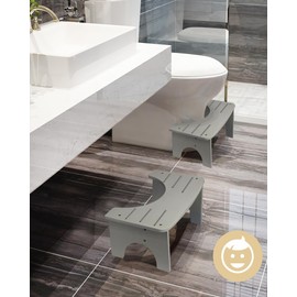 Bamboo Toilet Stool, 7" Toilet Stool Squat Adult, Non-Slip Poop Stool for Bathroom, Portable Squat Toilet Pooping Stool for Kids, Easy of Use and Clean - Improve Squatting Posture and Comfort (Grey)
