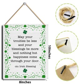 Rustic St Patricks Day Irish Blessings Decorations Funny Farmhouse Home Office Wall Decor Green Clovers Wood Sign Seasonal Holiday Front Door Room Wall Hanging Decor Sign 8 X 10 Inch