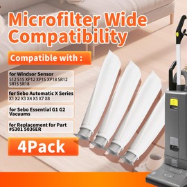 Terixe 4-Pack MicroFilter fit for SEBO Auto-X S | Replacement Vacuum Filters for Windsor Sensor S12/S15/XP/SR & Essential G1 G2 Upright Vacuums |Replacement for Part#5301 5036ER Micro Hygiene Filter
