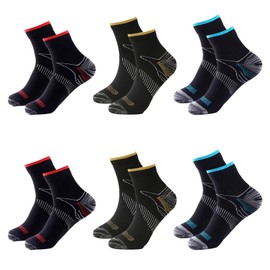 Compression Socks 6 Pairs for Women and Men, Plantar Fasciitis Arch Support Low Cut Running Gym Compression Foot Socks (L/XL)