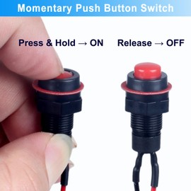 DMWD 12-Pack 10mm Momentary Push Button Switch AC 250V/1A 120V/2A (ON)-Off SPST Normally Open 1NO 2Pins with Pre-soldered Wires Small Switch (12pcs Black)