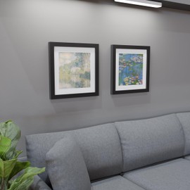 Frame Amo 18x18 Black Solid Wood Poster Frame, White Mat for 14x14 Image, Tempered Glass Front, 1.5 inch Wide, 1 inch Thick, High-End, Substantial, Gallery Grade & Acid-Free