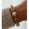 Baroque Pearl Paperclip Link Chain Bracelet 18ct Gold Plated Stainless