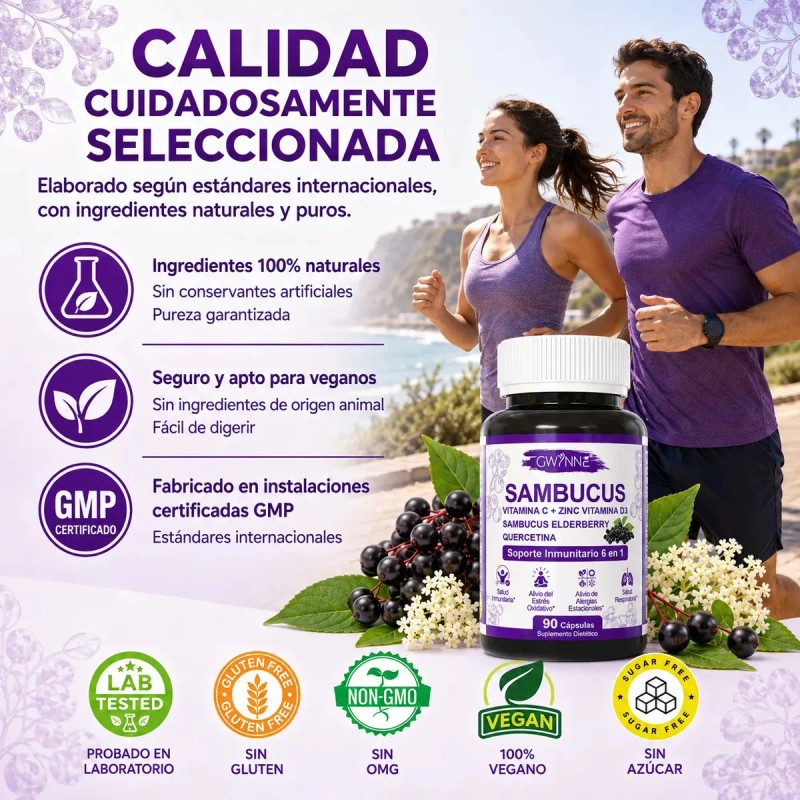 Gwynne Sambucus Suplemento Extracto Sauco 1000mg Vitamina Zinc Quercetina Soporte