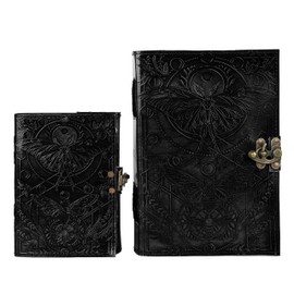 Blank Spell Book of Shadows Journal with Lock Clasp Vintage Handmade Leather Luna Moths and Morpho Butterfly Embossed Diary Prayer Pagan Witchcraft Supplies Wiccan Decor Notebook Daily (10X7 inch)