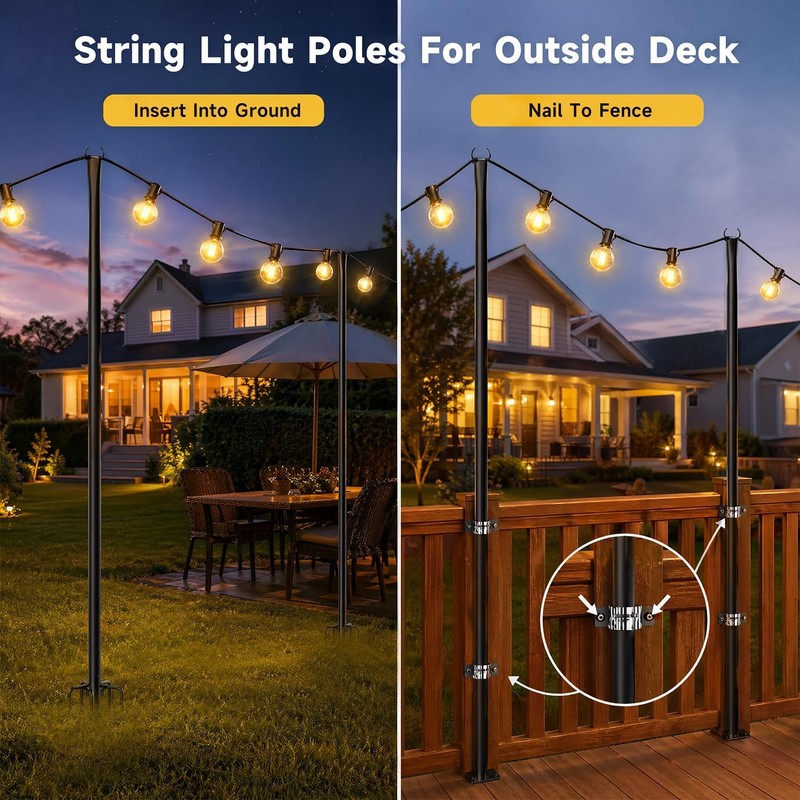 2 Pack String Light Poles for Outside, Christmas Light Hanger
