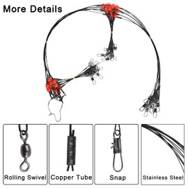 Fishing Leader Rigs Saltwater Tackle Rigs with Swivels Snaps, High Strength Wire Leaders Rigging Surf Fishing Gear Equipment for Lures Bait Hooks Catfish Walleye, Black, 2arm, 12pcs