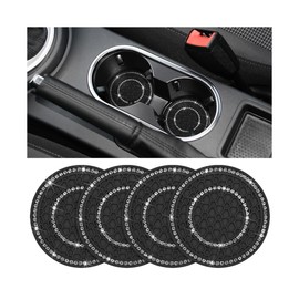 Sandfren Bling Car Cup Holder Coaster, 4PCS Silicone Crystal Rhinestone Anti Slip Vehicle Drink Mat, Soft Automotive Interior Water Bottle Pad Accessories, Universal for SUV Truck (Black/White)