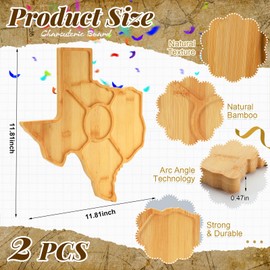 Yiyiring 2 Pcs Texas State Shaped Serving Tray Texas Charcuterie Bamboo Snack Board 5 Compartment Platter Reusable Food Serving Dishes for Snack Fruit Candy Chocolate Gifts Party Serving Tray