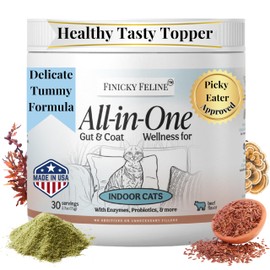 Nutritional Supplement with Multivitamins for Indoor Cats | Omega 3 Oil, Krill, Flax, Kelp | L-Lysine, Probiotics & Fiber for Digestive Support, Hairballs, Skin & Coat, Cat Dental Care Food Topper