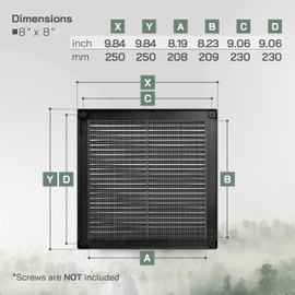 Vent Systems 8" x 8" Inch (Opening Dimensions) Plastic Black Soffit Vent Cover - Flat Square Air Vent Grille - Air Vent Deflector - HVAC 10" x 10" Inch (Overall Dimensions)