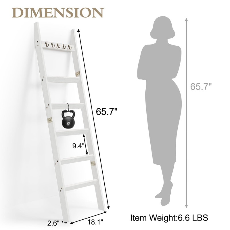 TEAKMAMA 6-Tier Blanket Ladder for Living Room and Bedroom,5.4 Ft