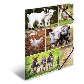 HERMA Collector's Folders A4 Farm Set, 3 Pieces, Children's Cardboard Corner Folder with Animal Motif, Elastic Band, Inner Flaps and Inner Print for Boys and Girls