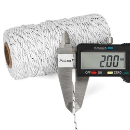 KINGLAKE 2mm White Cotton String Twine with Silver String, 100m Christmas String for Gift Wrapping, Glitter Metallic Cotton Bakers Twine Bauble String for Crafts Xmas Decoration Gardening