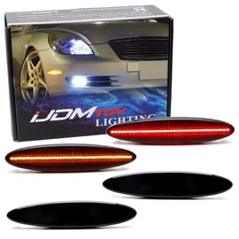 iJDMTOY Black-Out Smoked Lens Amber/Red Full LED Front/Rear Bumper Side Marker Light Kit Compatible With 2001-10 Lexus SC430, Powered by Total 180-SMD LED, Replace OEM Sidemarker Lamps