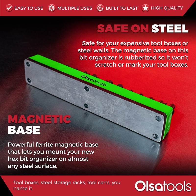 Olsa Tools Hex Bit Organizer with Magnetic Base - Green