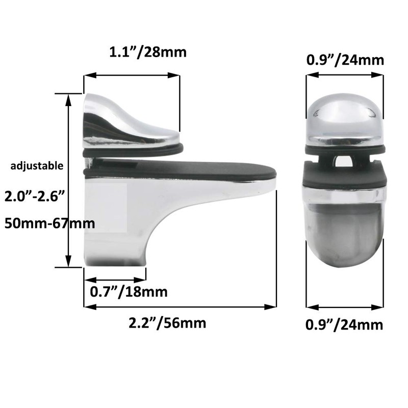 Adjustable Wood/Glass Shelf Bracket Wall Mount, Polished Chrome, 4 Pack