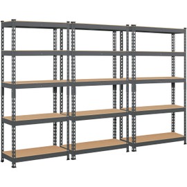Topeakmart 3 PCS 5-Tier Utility Shelves, Metal Storage Shelves Garage Shelving Unit Adjustable Garage Storage Shelves Storage Racks Heavy Duty Shed Shelving - Dark Gray, 27.5 x 12 x 60 Inch