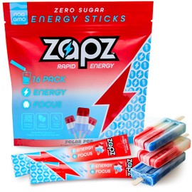 ZAPZ Caffeine Packets – Sugar Free Energy Drink Mix Powder with 200mg Caffeine for Nootropics Focus Support - Just 5 Calories, Gluten Free, Vegan (Blue Raspberry, Cherry, & Lime, 16-Pack)