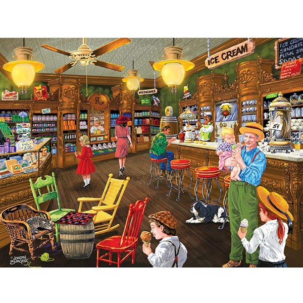 Bits and Pieces - 300 Large Piece Jigsaw Puzzle for Adults - Ice Cream's Good Old Days - 300 pc Small Town Store Jigsaw by Artist Joseph Burgess