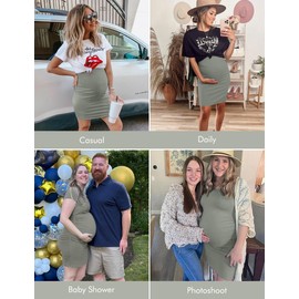 Peauty Summer Maternity Dress Baby Shower Dress Maternity Clothes Maternity Dresses for Photoshoot Pregnancy Clothes (Green Grey S)