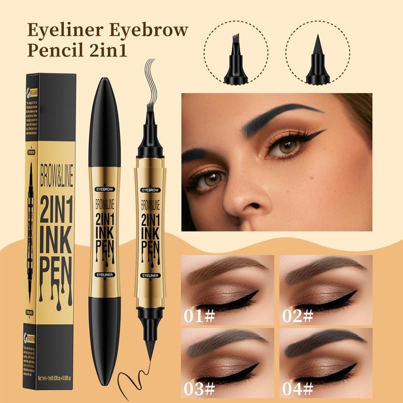 TOEECY Eyebrow Pencil, 2-in-1 Liquid Eyebrow Pencil, Eyeliner with Double
