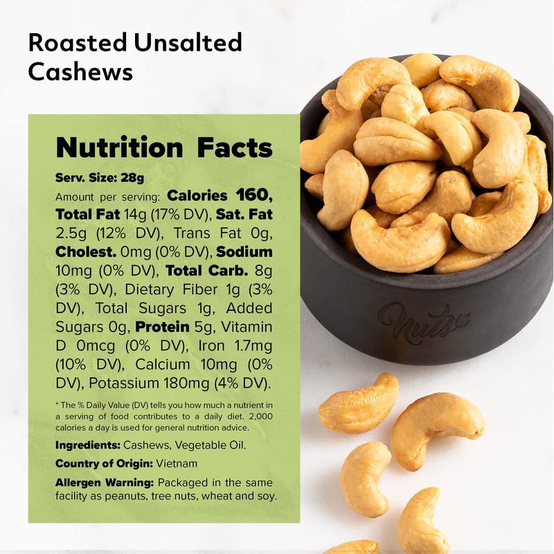NUTS U.S. – Roasted and Unsalted Cashews | Whole Kernels