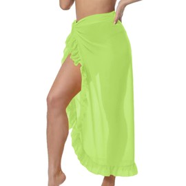 JFAN Women's Pareo Sea Chiffon Beach Wrap Beach Wrap with Ruffle Edge Bathing Wrap for Women Bikini Cover Up, Green