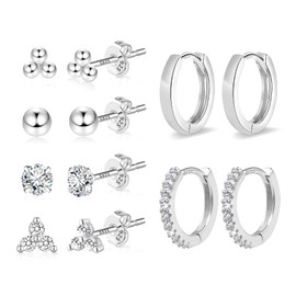 ALEXCRAFT Small Silver Stud Hoop Earrings Set for Women Cubic Zirconia Huggie Earrings 925 Sterling Silver Post