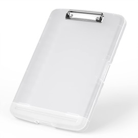 Rimilak Plastic Clipboard with Storage, 8.5 x 11 High Capacity Folio Nursing Case with Pen Holder, Size 14.2 x 9.6 x 1.2″ Folder Side-Opening for Classroom, Teacher, Smooth Writing, Translucen