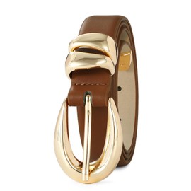 RISANTRY Brown Leather Belt for Women Stylish Design with Gold Buckle Ladies Brown Belt Perfect for Jeans Dresses