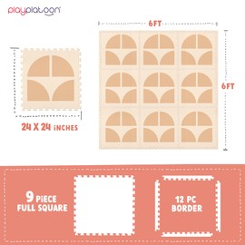 Play Non-Toxic Large Kids Play Mats for Floors, 9 Tile 72 x 72 inch - Extra-Thick Interlocking Foam Tiles, 24 x 24 in. Puzzle Mat Pieces with Border, Neutral Playmat Rug for Toddlers & Children