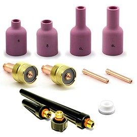 WeldingCity 12-pcs TIG Welding Torch Accessory Kit (1/16") Collet-LARGE Gas Lens-Ceramic Cup (Reg. & Long)-Gasket-Back Cap for Torch 17, 18 and 26 Weldcraft Miller Lincoln Hobart ESAB AHP (T17B)