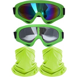 immoono 2Pcs Motorcycle Goggles with 2Pcs Neck Gaiters, Dirt Bike ATV Motocross Riding Racing Ski Goggle Safety Glasses, Green