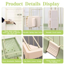 Hamiledyi Large Cat Cage 52 Inch Detachable Kennel with 3 Platforms and 1 Ramp Ladders Green Pet Playpen with 3 Doors Indoor Cat Enclosure for Small and Medium Animals