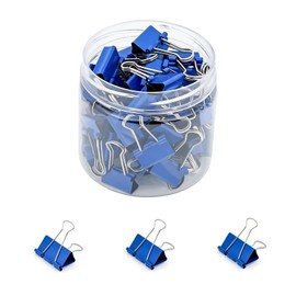 Temiary 60 Pcs Binder Clips, 0.6 Inch Micro Metal Binder Paper Clip with Container, Blue Paper Clamps Bulk for Office, Home, School Supplies