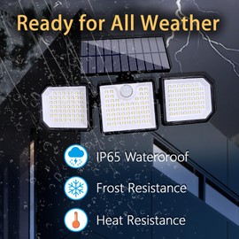 siarenomo Solar Outdoor Lights,2500LM 167 LED Motion Sensor Outdoor Lights，IP65 Waterproof，270°Wide Angle with 3 Modes，3 Heads Security Light for Frontdoor Bcakyard Yard (2)