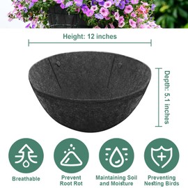 Riare 8 Pack 12 Inch Round Fabric Planter Basket Liner- Hanging Basket Liners Replacement Coco Fiber Liner Alternative for Hanging Basket Flowers (Prevent Birds from Nesting)