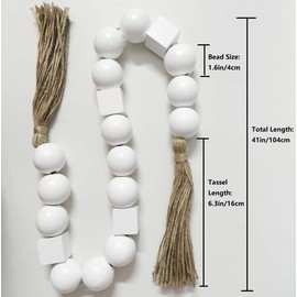 JXirllx Large Wooden Bead Garland, 1.6" Diameter, Pure White, Round, 41 Inches