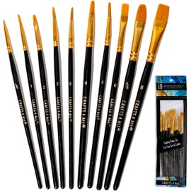 Crafts 4 All Acrylic Paint Brushes - Pack of 10 Professional, Wide and Fine Tip, Nylon Hair Artist Paintbrushes - Paintbrush Bulk Set for Watercolor, Canvas, Craft, Detail & Oil Painting