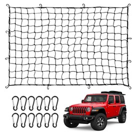 Reniteco 4'x 6' Cargo Net for Pickup Truck Bed Stretches to 8'x 12', Small 4" x 4" Mesh, Heavy Duty Bungee Cargo Net with 12 Metal Carabiners and Storage Bag