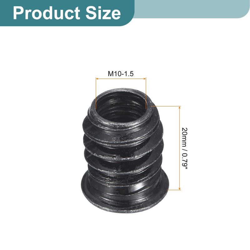 sourcing map 50Pcs Threaded Inserts, M10-1.5x20 Zinc Plated Carbon Steel