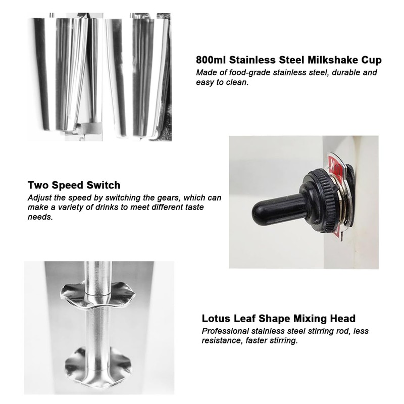 INTBUYING Dual Head Milkshake Machine Stainless Steel Milk Shake Machine