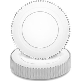 Decorline Beaded Collection Clear & Silver Plastic Plates - 10.5" (Pack of 10), Elegant Design Tableware, Perfect for Chic Special Occasions & Gatherings