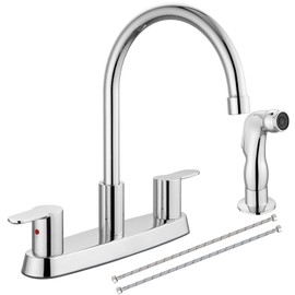 Cinwiny 8 Inch Centerset Kitchen Faucet for Sink 3 Hole Dual Handle Kitchen Sink Faucets High Arc 360 Degree Rotating Spout with Supply Lines, Polished Chrome, with Side Sprayer