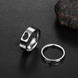 Flongo Engagement Rings Matching Rings with Engraving I Love You Ring Heart Couple Ring Engagement Rings Wedding Rings Stainless Steel Ring Silver Anniversary Gifts Men Women Rings, stainless steel