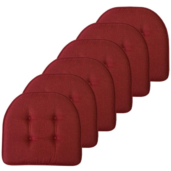 Sweet Home Collection Chair Cushion Memory Foam Pads Tufted Slip Non Skid Rubber Back U-Shaped 17" x 16" Seat Cover, 6 Pack, Wine Burgundy