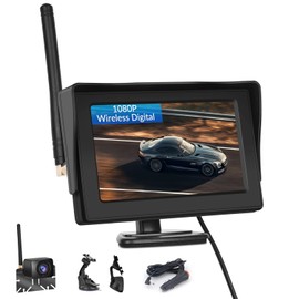 Wireless Digital Reversing Camera Set, AHD Reversing Camera IP69 Waterproof Night Vision in Colour Camera, 1080P Wireless Reversing Camera with 4.3 Inch IPS Monitor, for Trucks, Motorhomes, Camping,